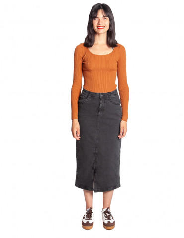 Falda midi denim washed black Nolia Ichi sommes demode zaragoza