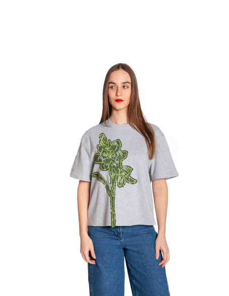 camiseta gris flor bordada verde saria cks sommes demode zaragoza