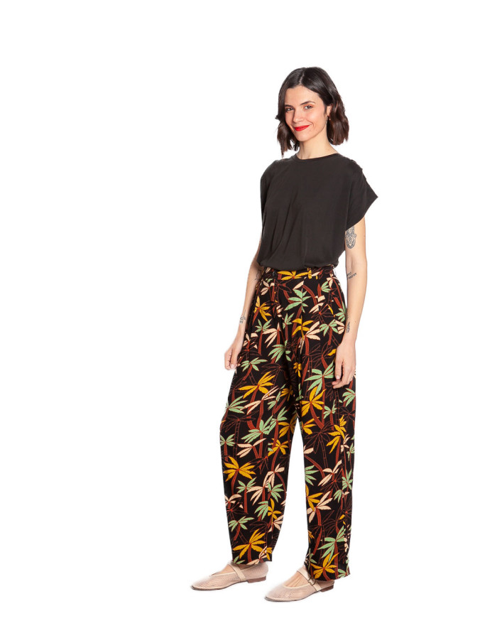 pantalon negro estampado tropical fintan king louie sommes demode zaragoza