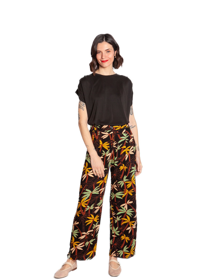 pantalon negro estampado tropical fintan king louie sommes demode zaragoza
