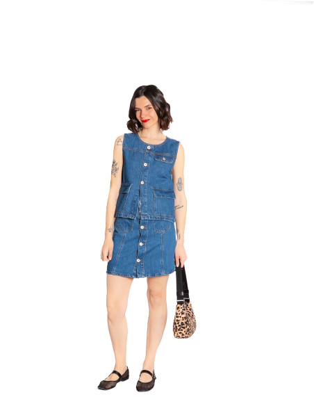 CHALECO DENIM CON BOLSILLOS AZUL PAMILA ICHI SOMMES DEMODE