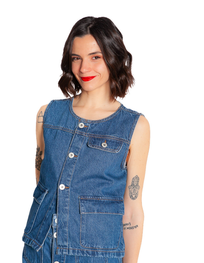 CHALECO DENIM CON BOLSILLOS AZUL PAMILA ICHI SOMMES DEMODE