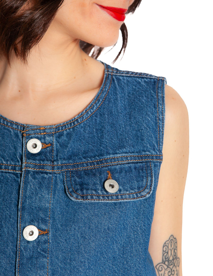 CHALECO DENIM CON BOLSILLOS AZUL PAMILA ICHI SOMMES DEMODE