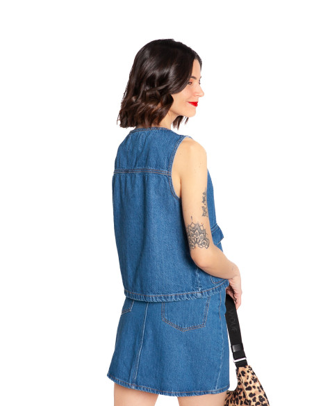 CHALECO DENIM CON BOLSILLOS AZUL PAMILA ICHI SOMMES DEMODE