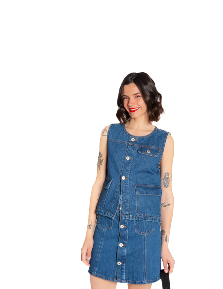 CHALECO DENIM CON BOLSILLOS AZUL PAMILA ICHI SOMMES DEMODE
