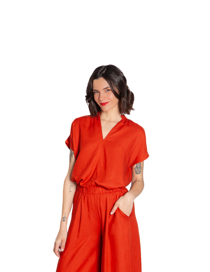 blusa lino cuello pico color caldera pan sommes demode zaragoza