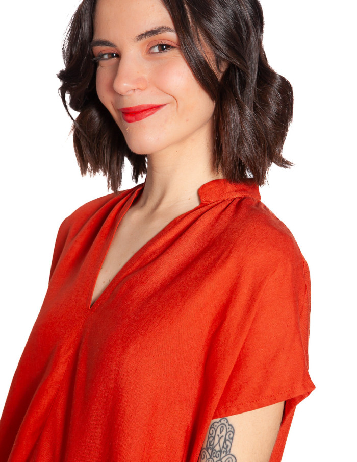blusa lino cuello pico color caldera pan sommes demode zaragoza