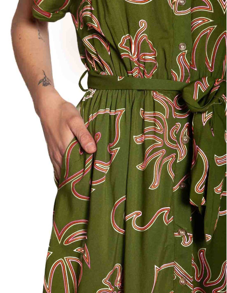 vestido verde caqui con hojas rosas leigh sugarhill sommes demode zaragoza