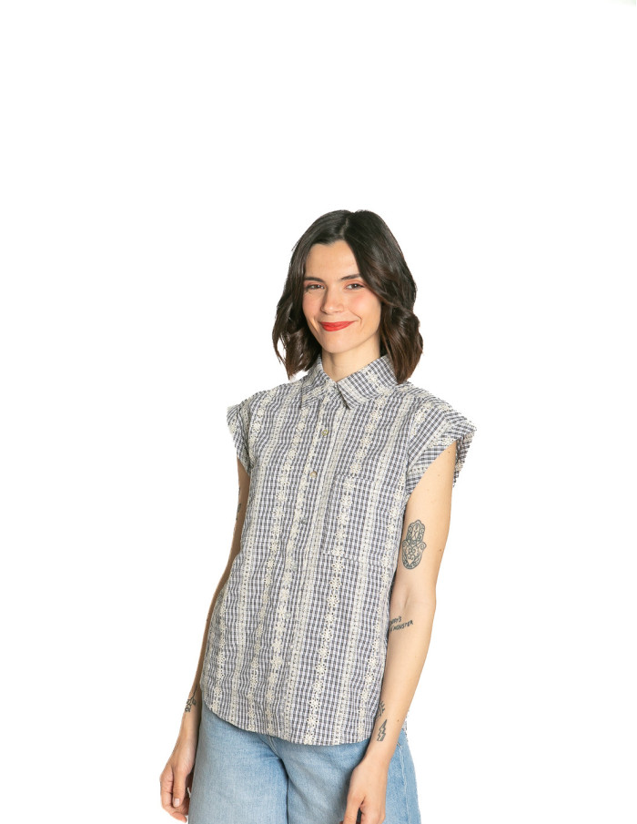 CAMISA CUADRITOS Y ENCAJE FLORAL CHANONE ARTLOVE sommes demode zaragoza