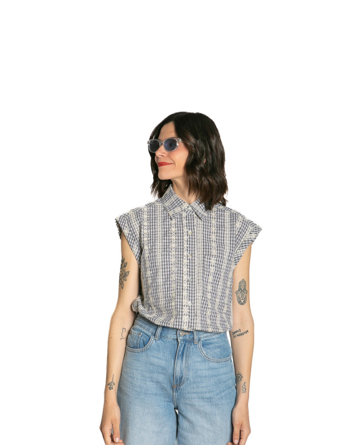 CAMISA CUADRITOS Y ENCAJE FLORAL CHANONE ARTLOVE sommes demode zaragoza
