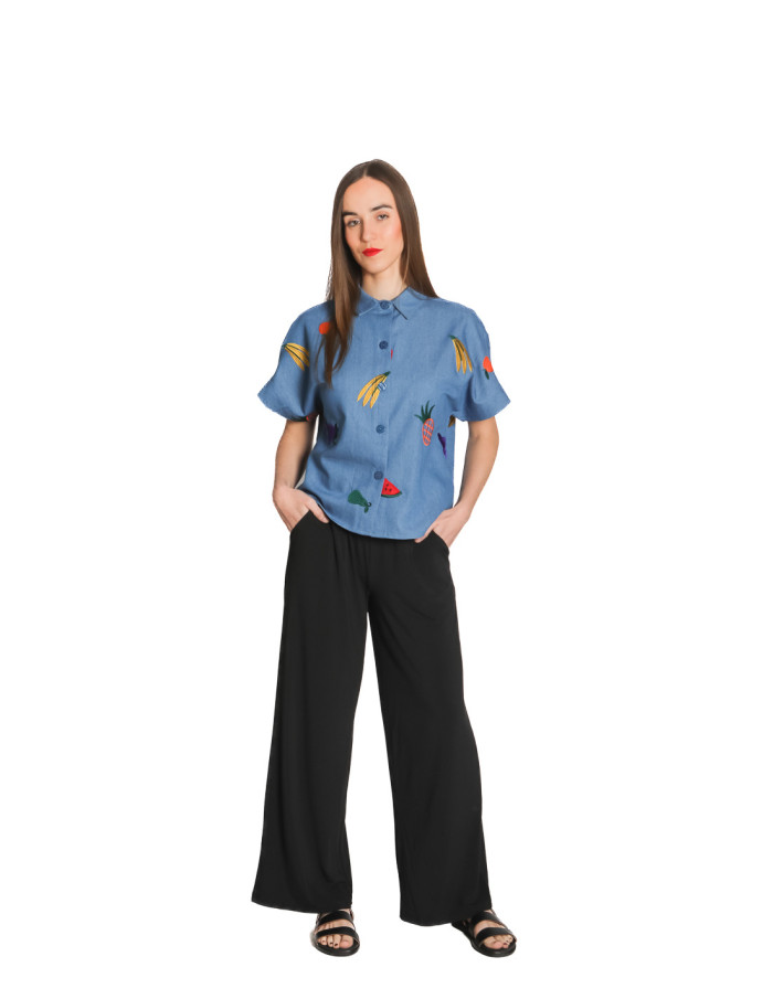 Camisa denim con bordados de frutas Pepa Loves Sommes Demode Zaragoza