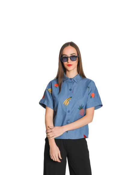 Camisa denim con bordados de frutas Pepa Loves Sommes Demode Zaragoza