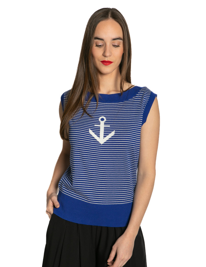Top punto fino azul estampado ancla Eva King Louie Sommes Demode Zaragoza