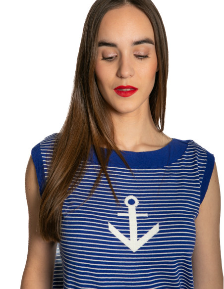 Top punto fino azul estampado ancla Eva King Louie Sommes Demode Zaragoza