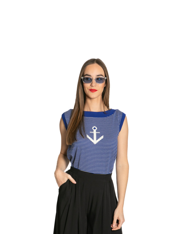 Top punto fino azul estampado ancla Eva King Louie Sommes Demode Zaragoza