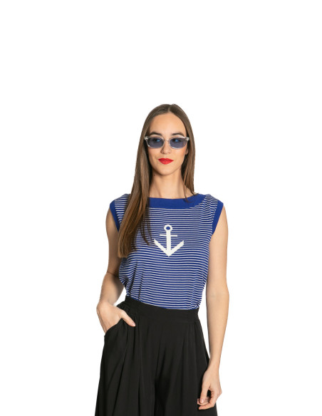 Top punto fino azul estampado ancla Eva King Louie Sommes Demode Zaragoza