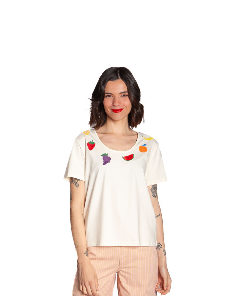 Camiseta color crudo bordado frutas Pepa Loves Sommes Demode Zaragoza