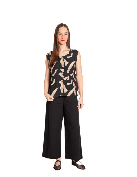 Top lino negro estampado stones Fuji Suite13lab Sommes Demode Zaragoza