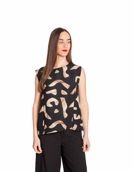 Top lino negro estampado stones Fuji Suite13lab Sommes Demode Zaragoza