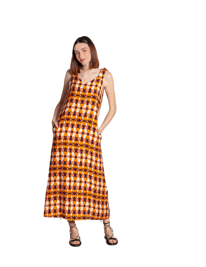 vestido de tirantes con motivos naranjas skfk sommes demode zaragoza