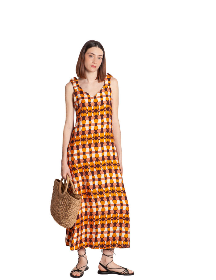 vestido de tirantes con motivos naranjas skfk sommes demode zaragoza
