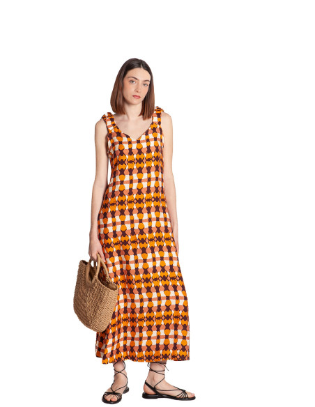 vestido de tirantes con motivos naranjas skfk sommes demode zaragoza