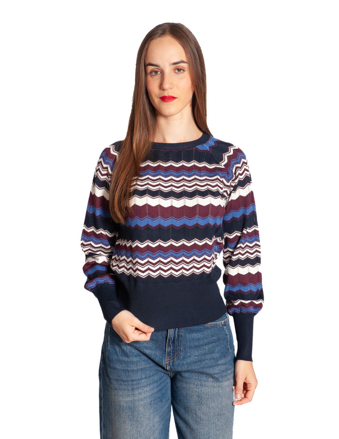jersey punto calado zigzag azul y burdeos morla byoung sommes demode zaragoza