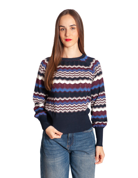jersey punto calado zigzag azul y burdeos morla byoung sommes demode zaragoza
