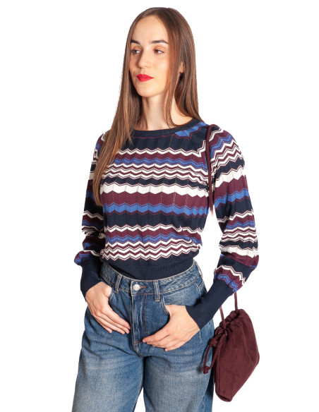 jersey punto calado zigzag azul y burdeos morla byoung sommes demode zaragoza