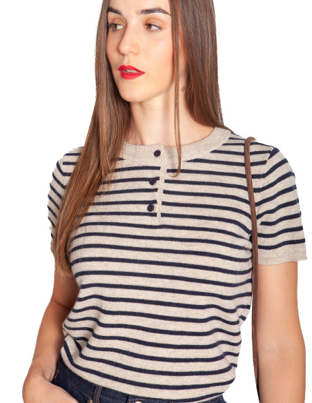 Top punto manga corta beige rayas navy Flerine Artlove Sommes Demode Zaragoza