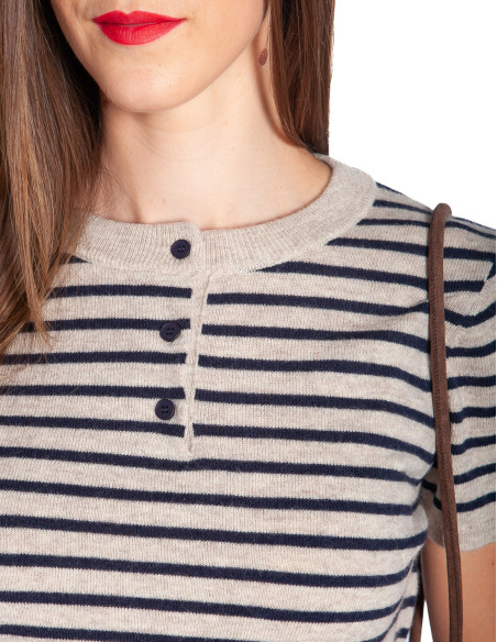 Top punto manga corta beige rayas navy Flerine Artlove Sommes Demode Zaragoza