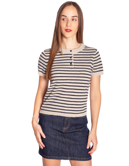 Top punto manga corta beige rayas navy Flerine Artlove Sommes Demode Zaragoza