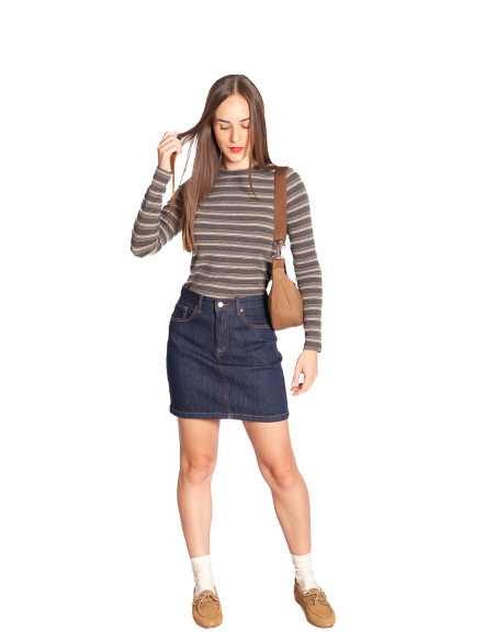 Top manga larga gris rayas marrones Miria Artlove Sommes Demode Zaragoza