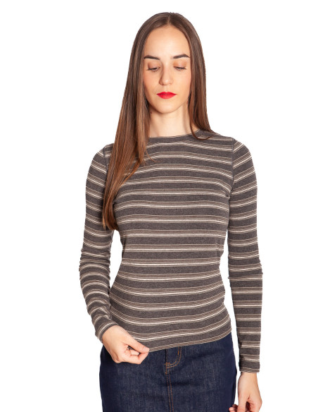 Top manga larga gris rayas marrones Miria Artlove Sommes Demode Zaragoza