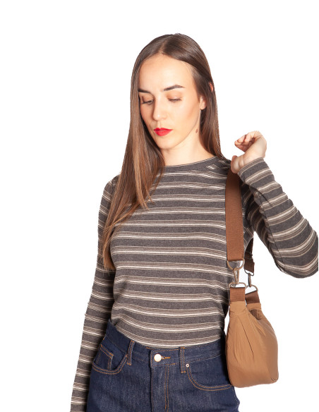 Top manga larga gris rayas marrones Miria Artlove Sommes Demode Zaragoza