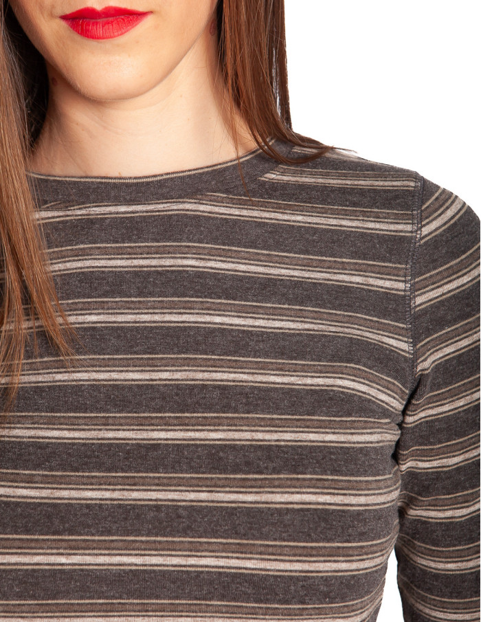 Top manga larga gris rayas marrones Miria Artlove Sommes Demode Zaragoza