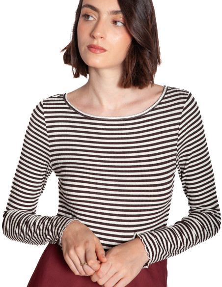 Top canale cuello barco rayas chocolate Cella Ichi Sommes Demode Zaragoza