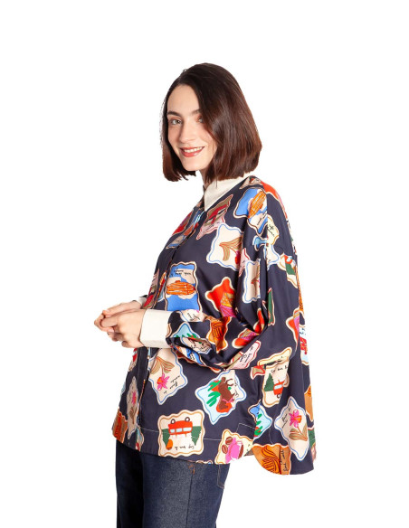 Camisa oversize navy estampado sellos Avon Frnch Sommes Demode Zaragoza