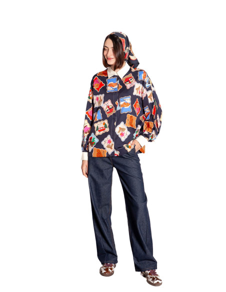 Camisa oversize navy estampado sellos Avon Frnch Sommes Demode Zaragoza