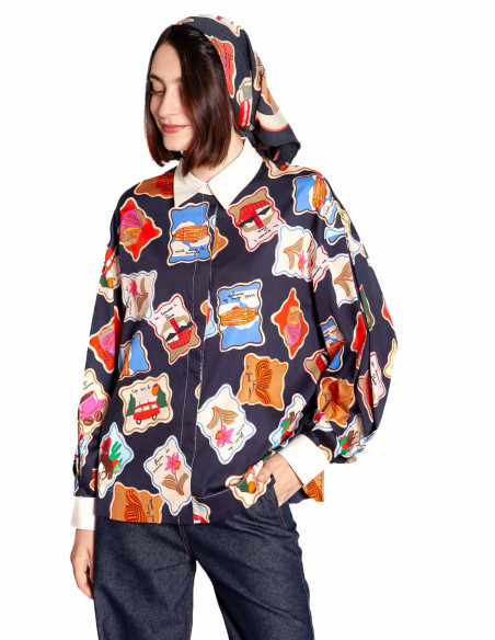 Camisa oversize navy estampado sellos Avon Frnch Sommes Demode Zaragoza