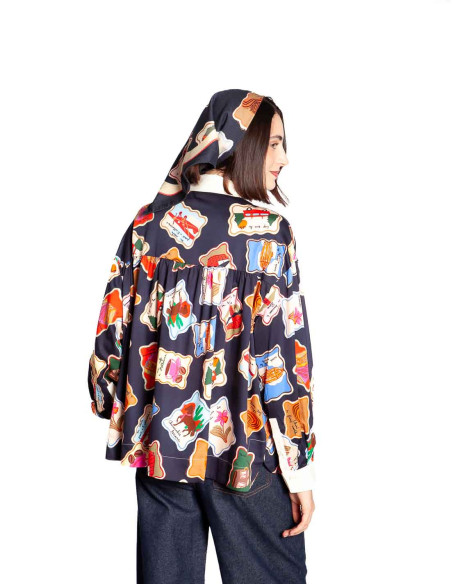 Camisa oversize navy estampado sellos Avon Frnch Sommes Demode Zaragoza