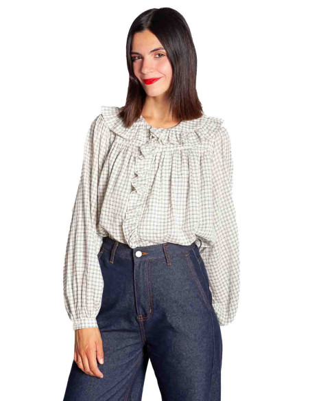 Blusa cuadrícula con volantes Dorset Frnch Sommes Demode Zaragoza