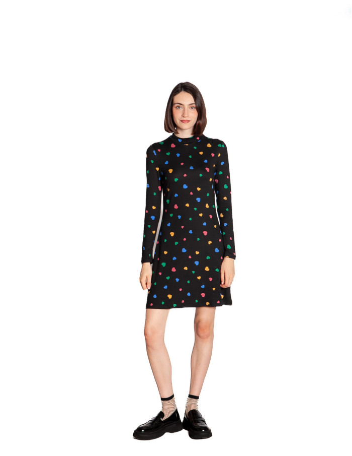 Vestido corto negro print corazones Candy Compañía Fantástica Sommes Demode Zaragoza