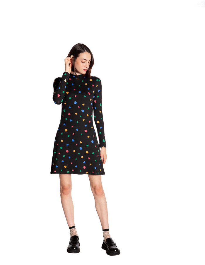Vestido corto negro print corazones Candy Compañía Fantástica Sommes Demode Zaragoza