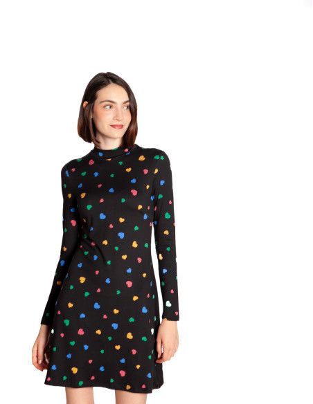 Vestido corto negro print corazones Candy Compañía Fantástica Sommes Demode Zaragoza