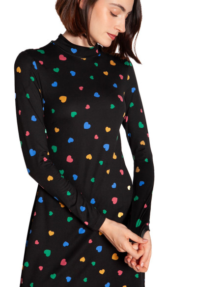 Vestido corto negro print corazones Candy Compañía Fantástica Sommes Demode Zaragoza