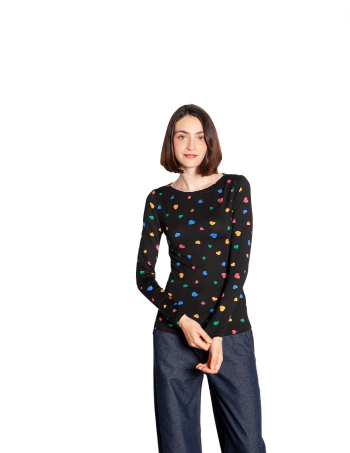 Camiseta negra print corazones Candy Compañía Fantástica Sommes Demode Zaragoza