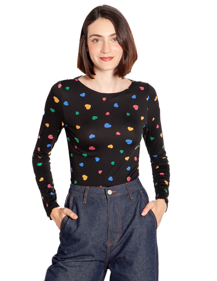Camiseta negra print corazones Candy Compañía Fantástica Sommes Demode Zaragoza