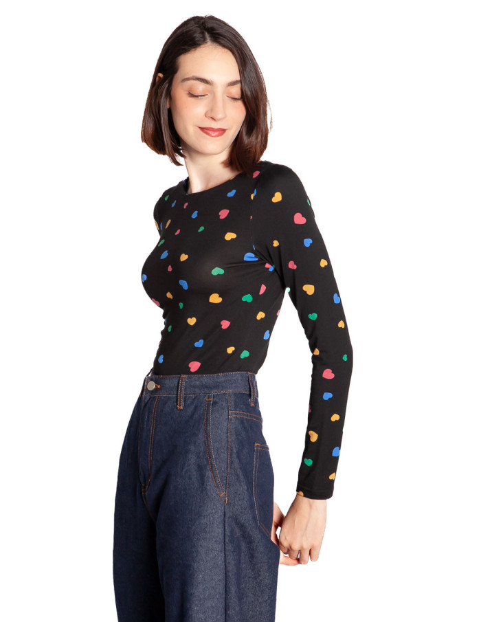 Camiseta negra print corazones Candy Compañía Fantástica Sommes Demode Zaragoza