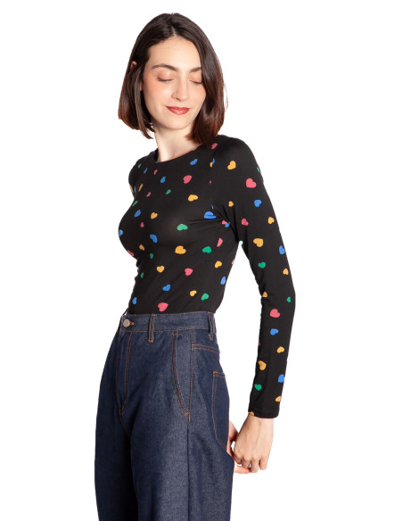 Camiseta negra print corazones Candy Compañía Fantástica Sommes Demode Zaragoza